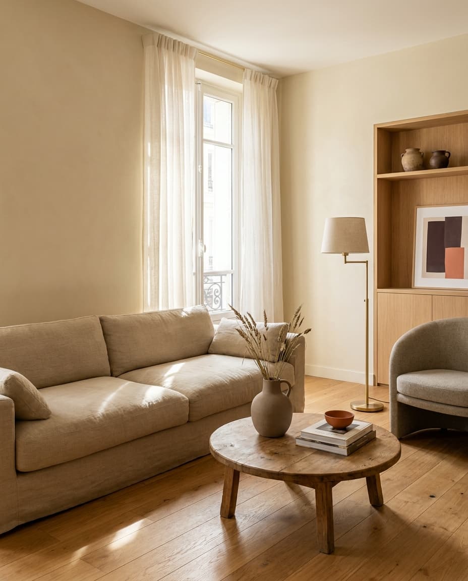 Intérieur chaleureux d'un logement rénové